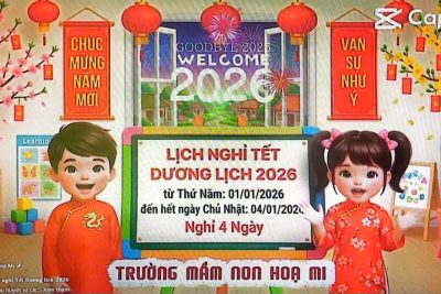 Thông báo đến Quý phụ huynh lịch nghỉ Tết Dương lịch của các bé
